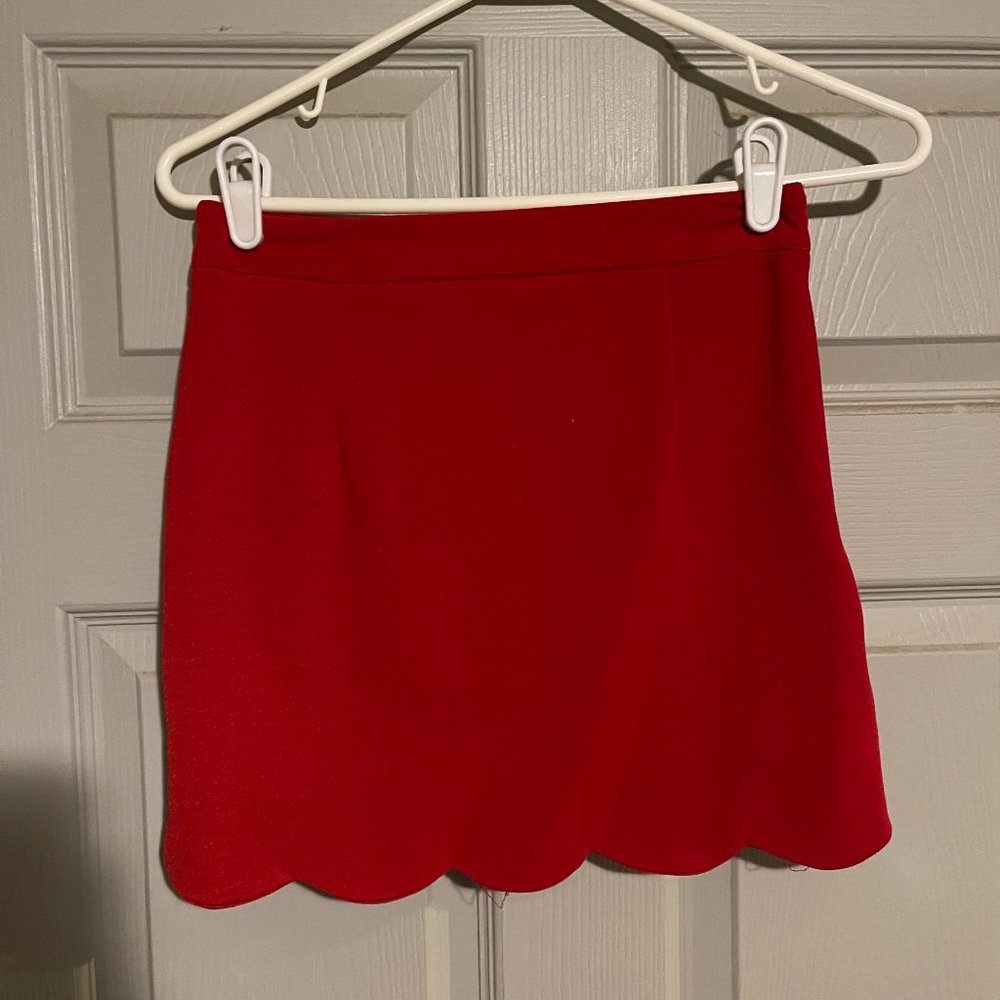 Red scalloped mini skirt